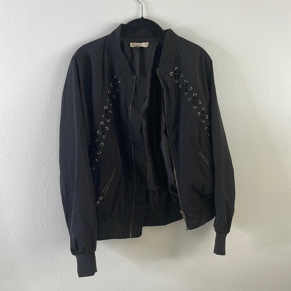 black bomber jacket with tie detailing - Picture 1 of 1